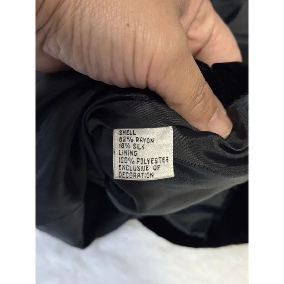 TALBOTS Women Blouse Top Black Silk Blend Velvet Rhinestone Sz 4 Holiday Goth - Picture 4 of 9